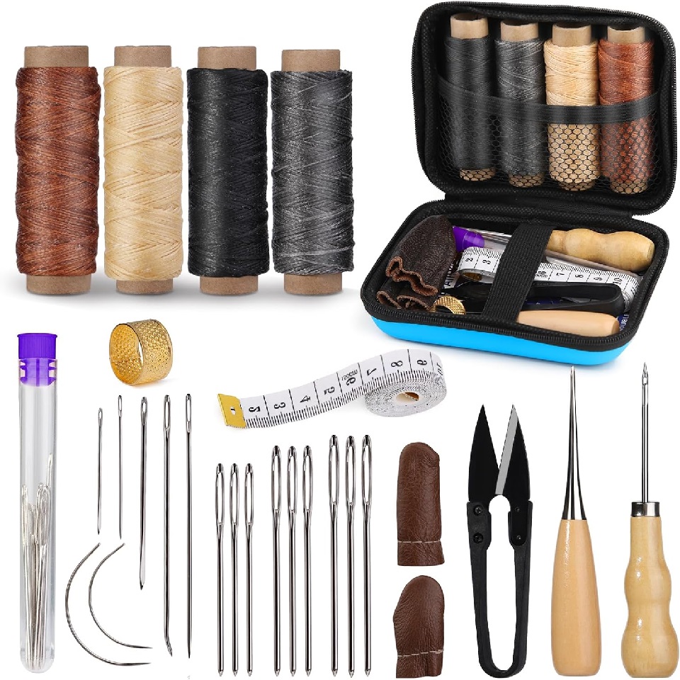 Sewing Tas - BUDDUR lederen naaigereedschapset met gewaxte draad